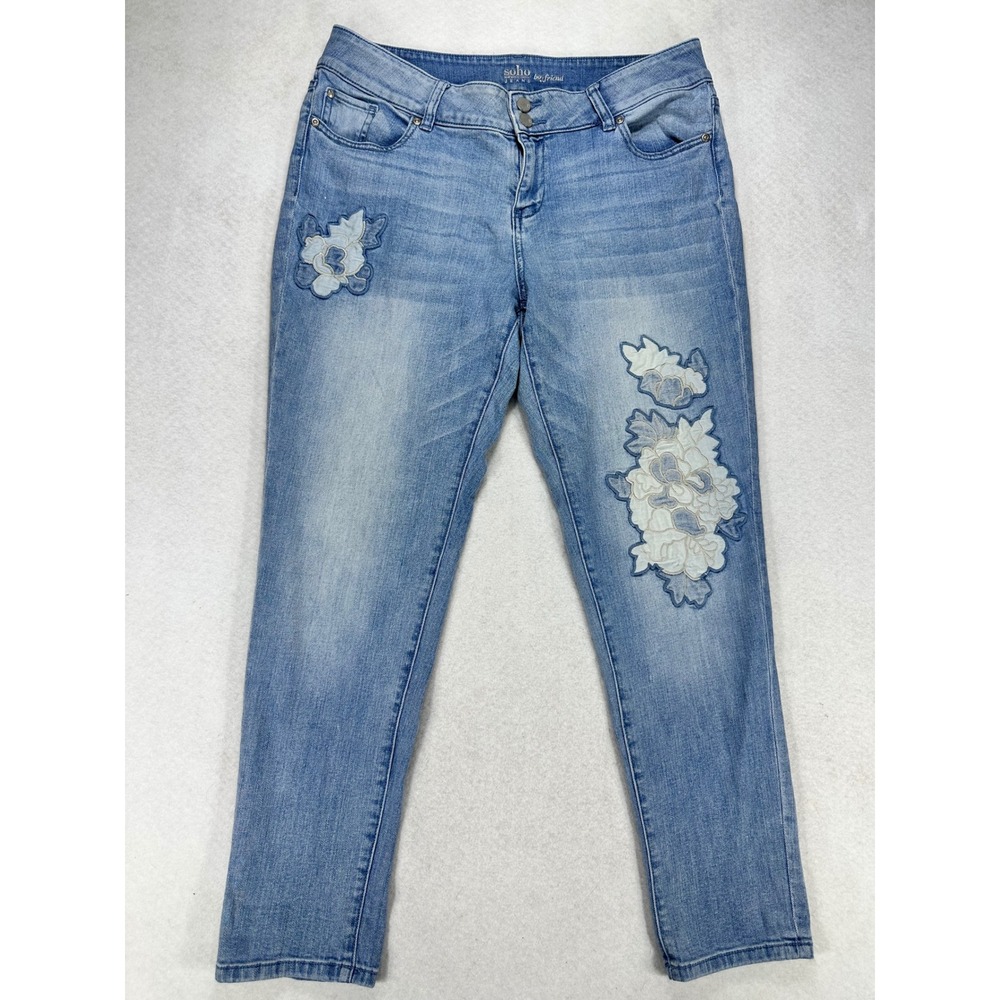 New York & Company Soho Boyfriend Jeans Light Wash Floral Embroidered Womens 12